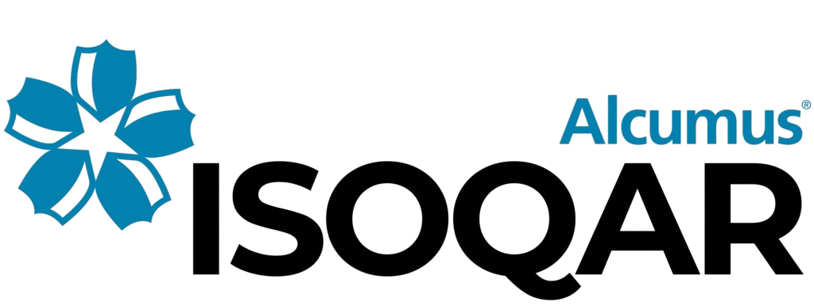 Alcumus ISOQAR certification logo with a blue flower emblem on the left and 'Alcumus ISOQAR' text on the right
