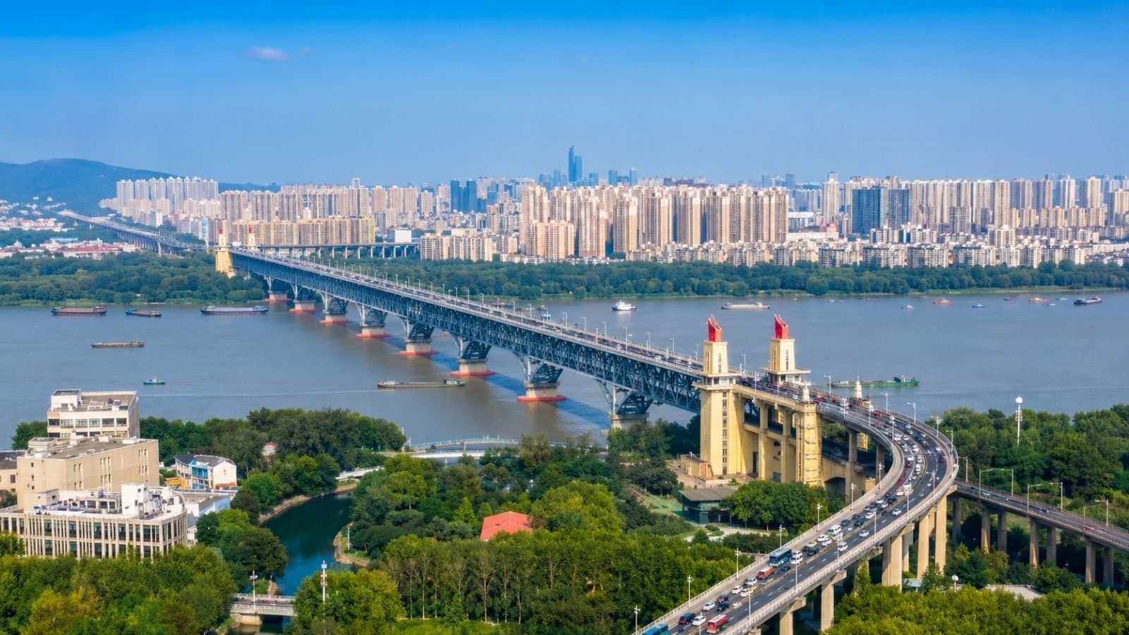 Nanjing city skyline along the Yangtze River, capital of Jiangsu Province and one of the four ancient capitals of China