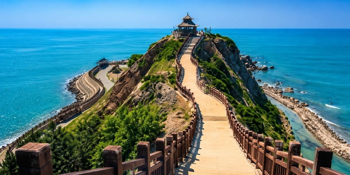 Jinzhou city, Liaoning Province, coastal view at Bijia Mountain, location of Jinzhou Medical University.