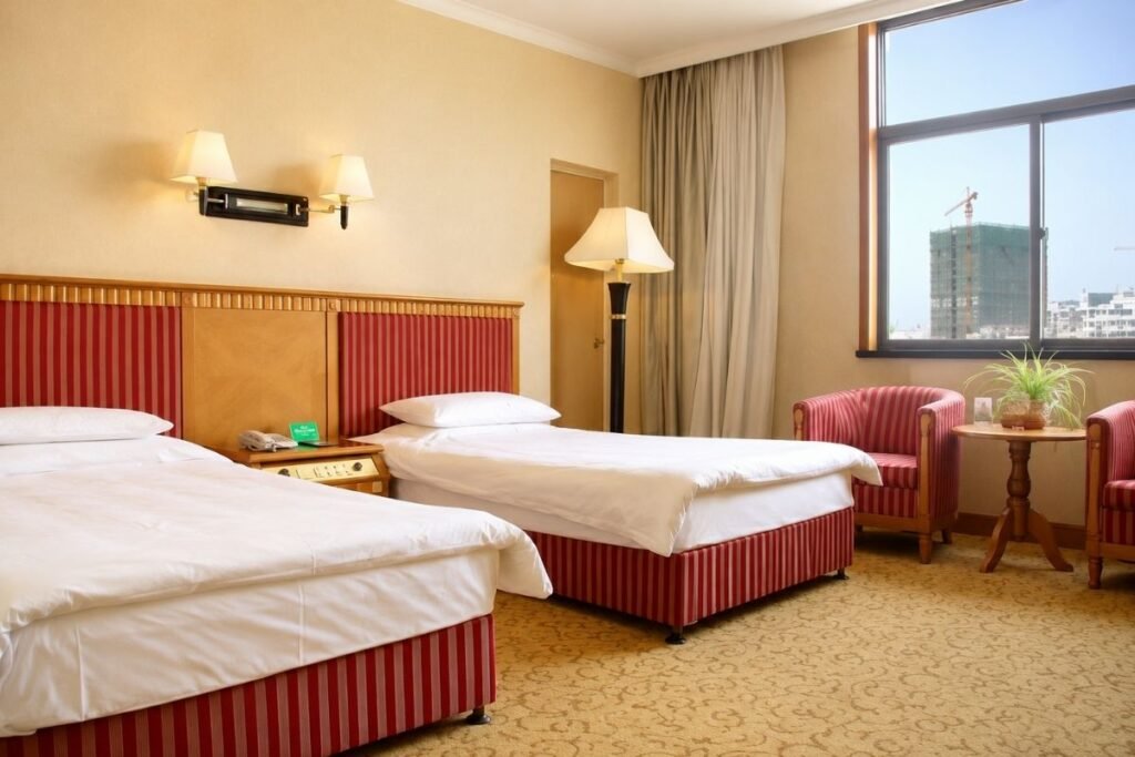 Qingdao University international student hostel room, twin-share accommodation.
