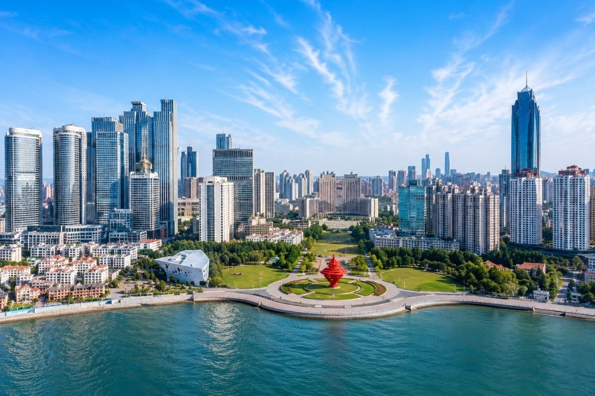 Qingdao city, Shandong, China, location of Qingdao University.