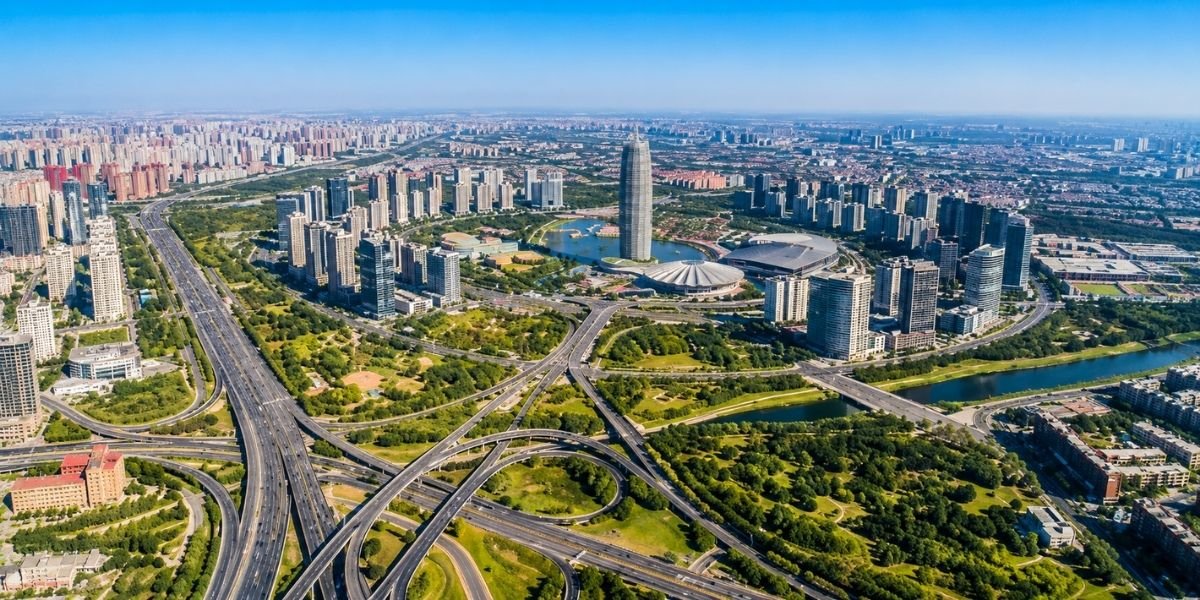 Zhengzhou city skyline, Henan, China, location of Zhengzhou University.
