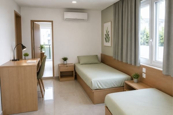 Xinxiang Medical University international student hostel room, twin-share accommodation