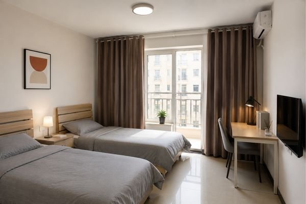 Yangtze University international student hostel room, twin-share accommodation