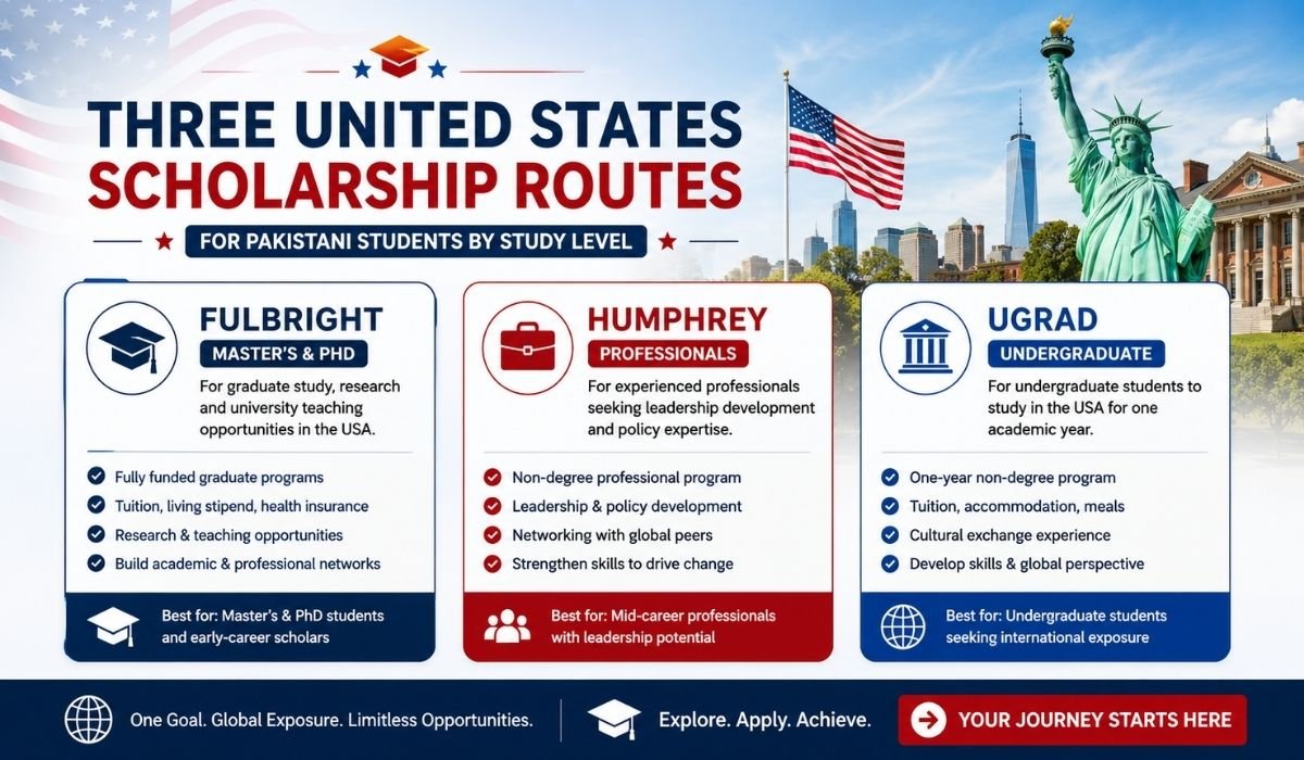 Three United States scholarship routes for Pakistani students by study level