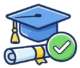 fully_funded - MTZ Global Visa Consultants Graduation cap with a diploma and a green checkmark, symbolizing graduation or completed certification.