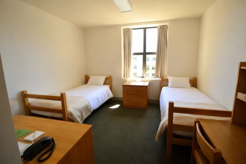 Xiamen University international student hostel room, twin-share accommodation on Xiang'an Campus