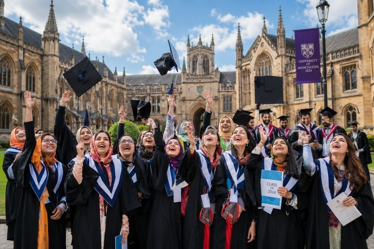 Pakistani student at a UK Master's graduation
