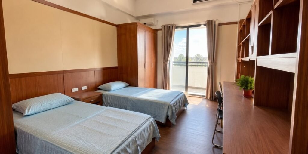 Yichun University international student hostel room, twin-share accommodation